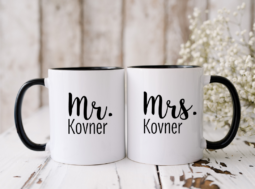 מתנה ליום נישואים – כוסות עם כיתוב Mr & Mrs